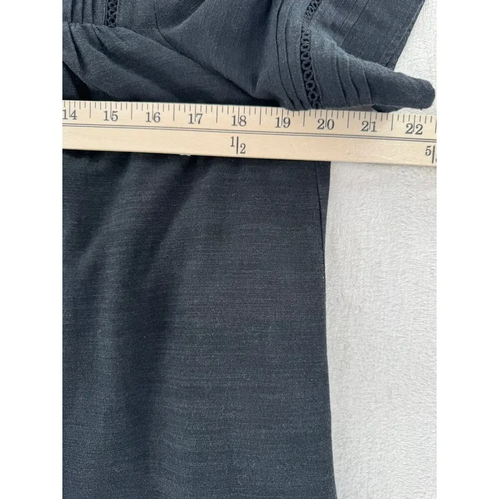 Madewell Black Short Sleeve Linen Dress Small Oversized Shift Mini Dress S